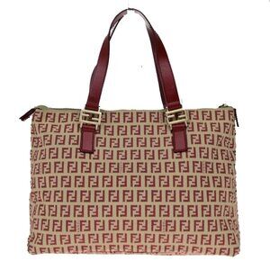 FENDI Logo Zucca Zucchino Pattern Hand Bag Canvas Leather Red Italy 85RL017